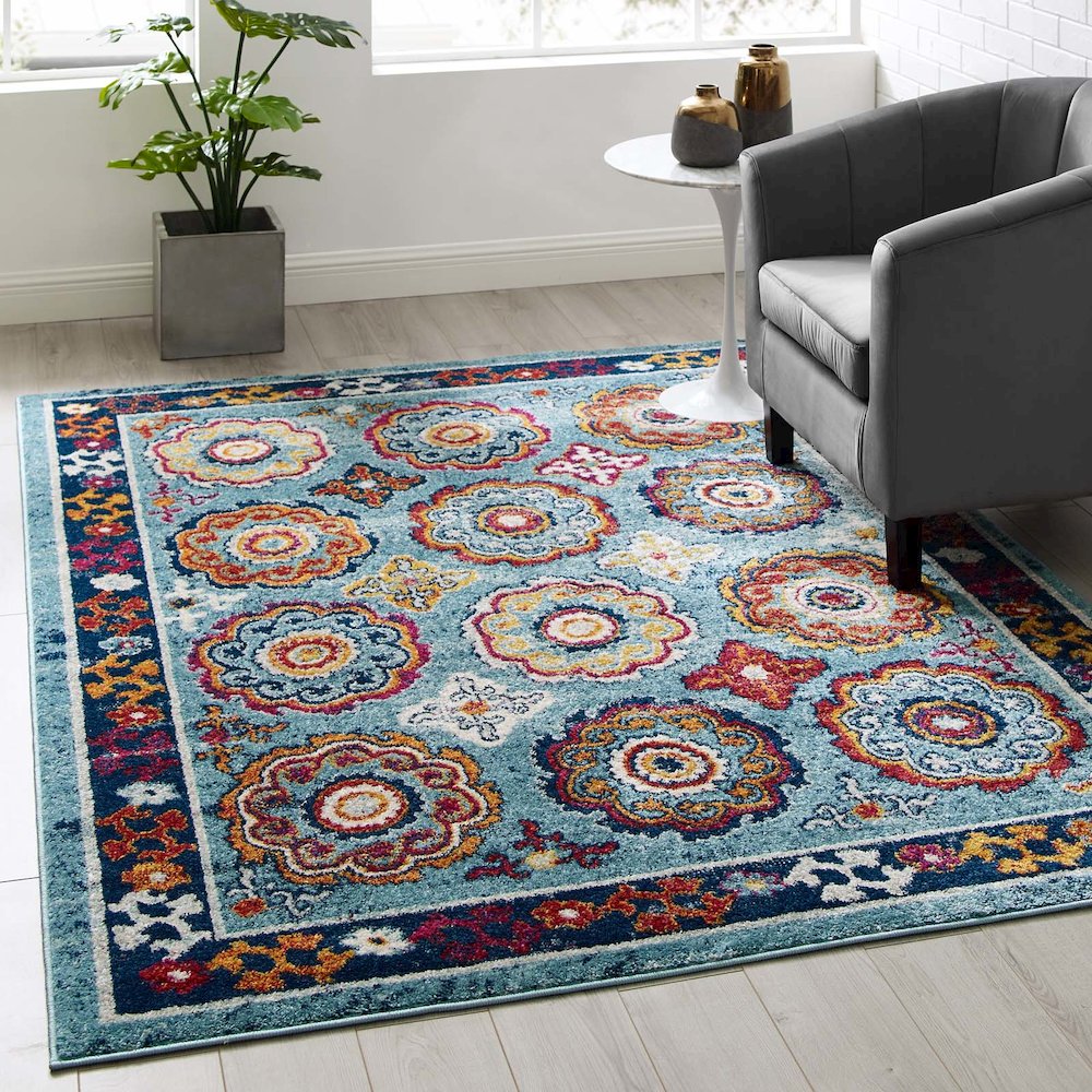 Entourage Odile Distressed Floral Moroccan Trellis 5x8 Area Rug. Picture 5