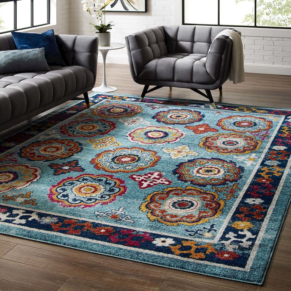 Entourage Odile Distressed Floral Moroccan Trellis 8x10 Area Rug. Picture 5