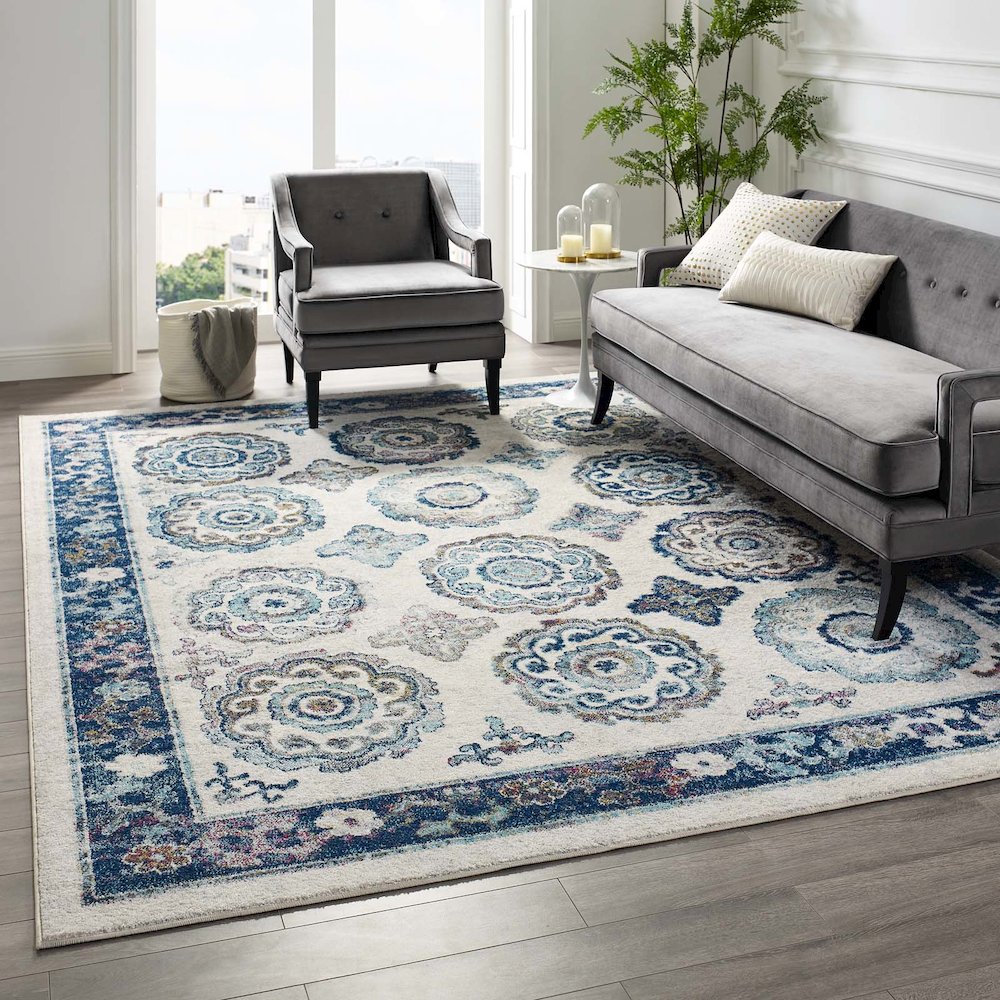 Entourage Odile Distressed Floral Moroccan Trellis 8x10 Area Rug. Picture 5
