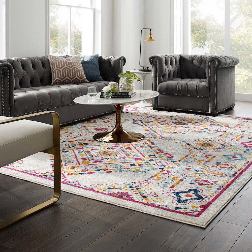 Entourage Khalida Distressed Floral Lattice 8x10 Area Rug. Picture 5