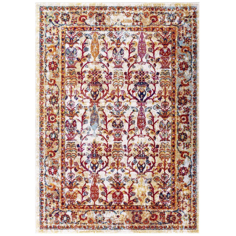 Entourage Jessa Distressed Vintage Floral Lattice 5x8 Area Rug. Picture 1