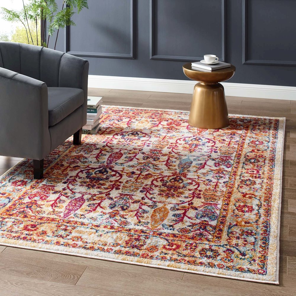 Entourage Jessa Distressed Vintage Floral Lattice 5x8 Area Rug. Picture 5