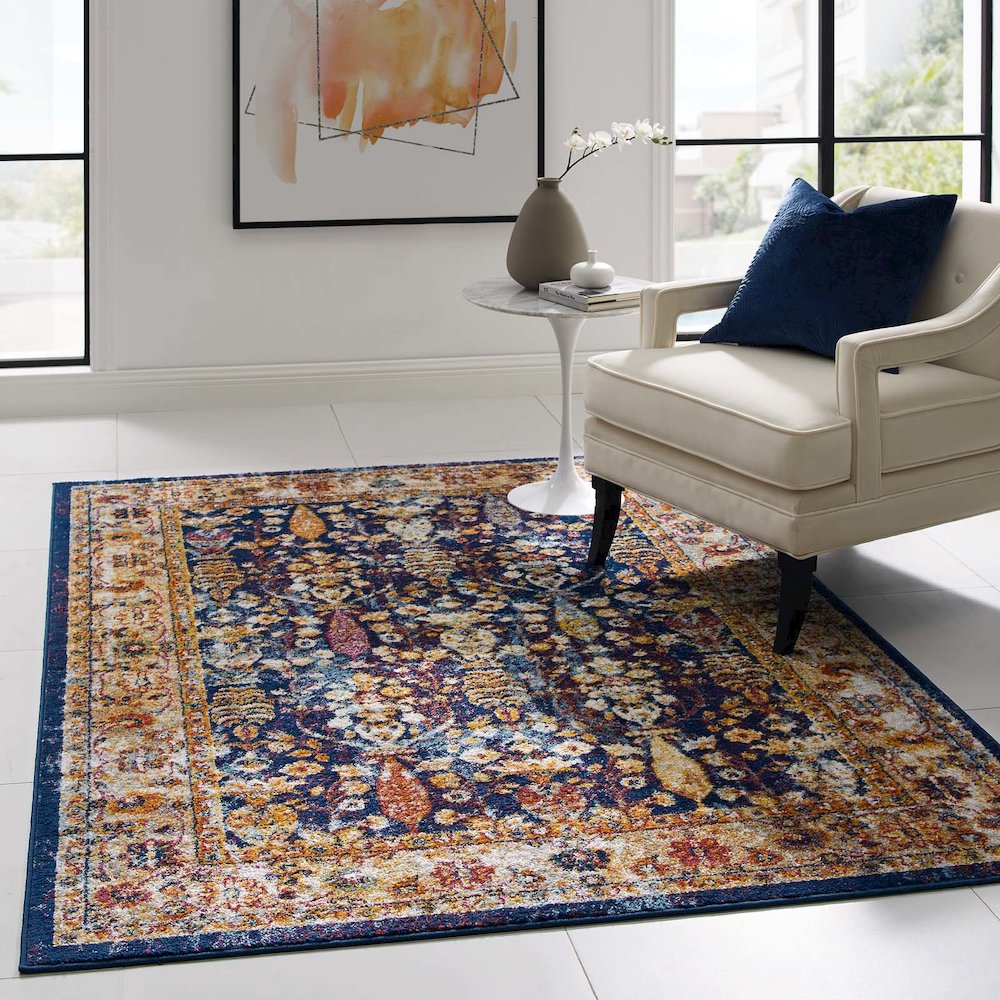 Entourage Jessa Distressed Vintage Floral Lattice 5x8 Area Rug. Picture 5