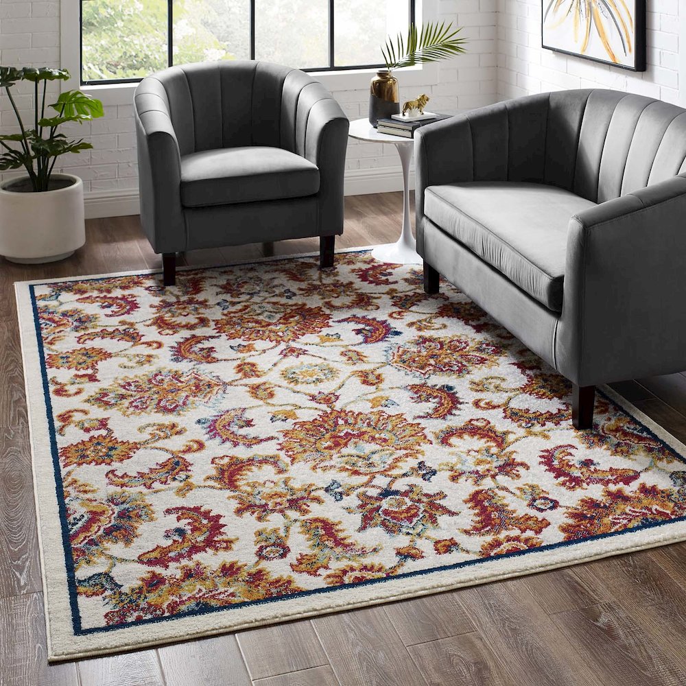 Entourage Azami Distressed Vintage Floral Lattice 5x8 Area Rug. Picture 5