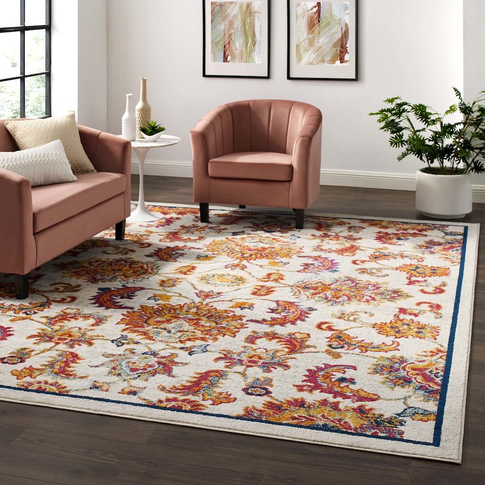 Entourage Azami Distressed Vintage Floral Lattice 8x10 Area Rug. Picture 5