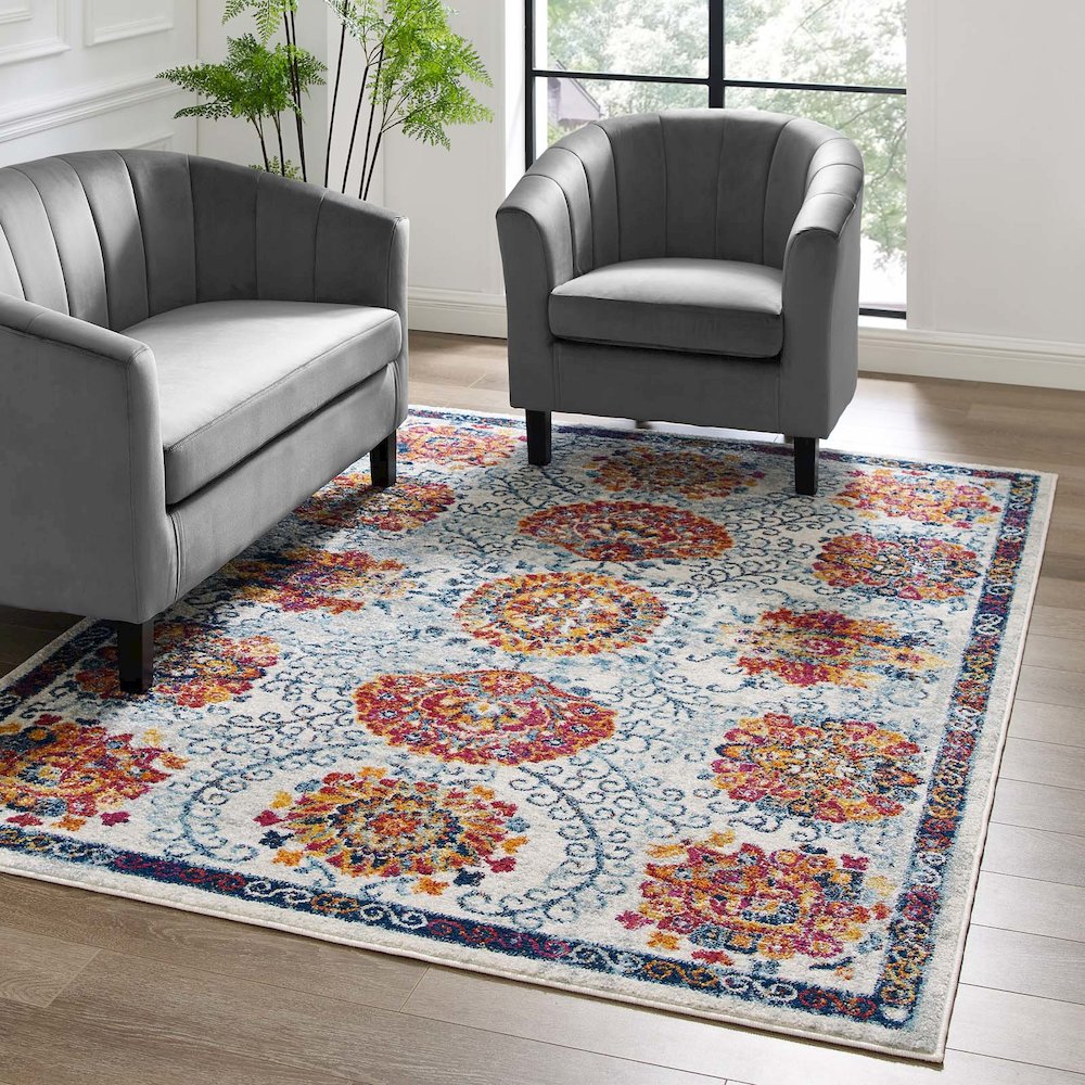 Entourage Kensie Distressed Floral Moroccan Trellis 5x8 Area Rug. Picture 5