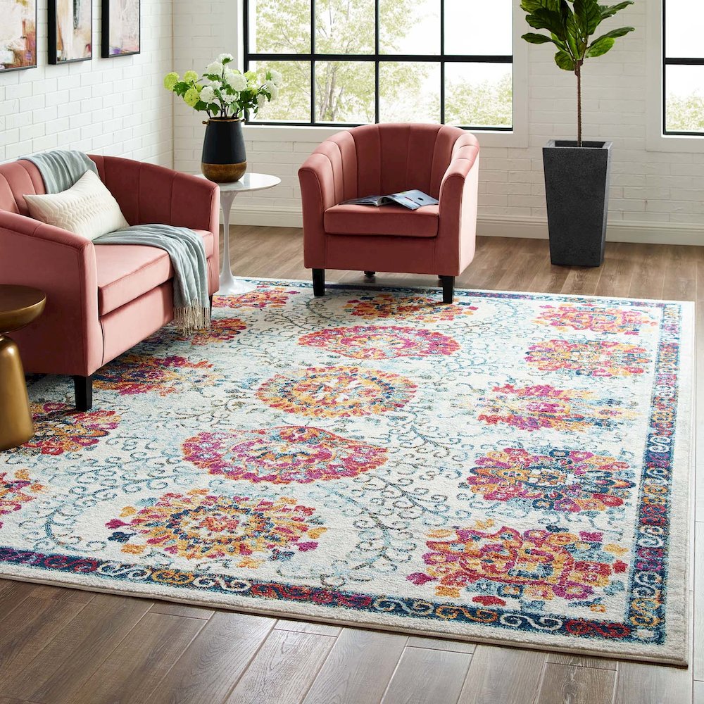 Entourage Kensie Distressed Floral Moroccan Trellis 8x10 Area Rug. Picture 5