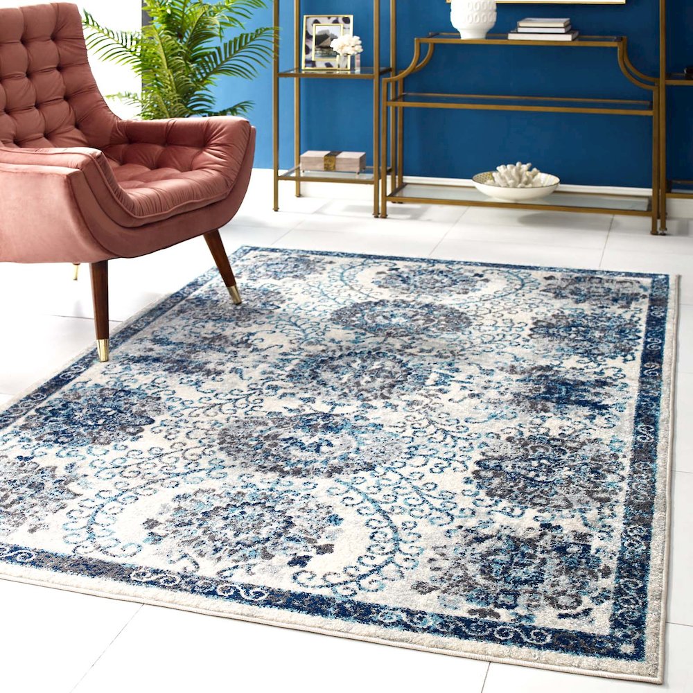 Entourage Kensie Distressed Floral Moroccan Trellis 5x8 Area Rug. Picture 5