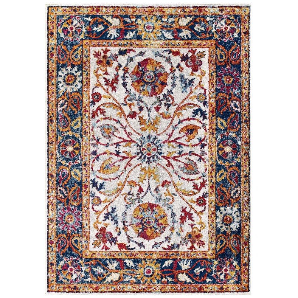 Entourage Samira Distressed Vintage Floral Vintage Medallion 5x8 Area Rug. Picture 1