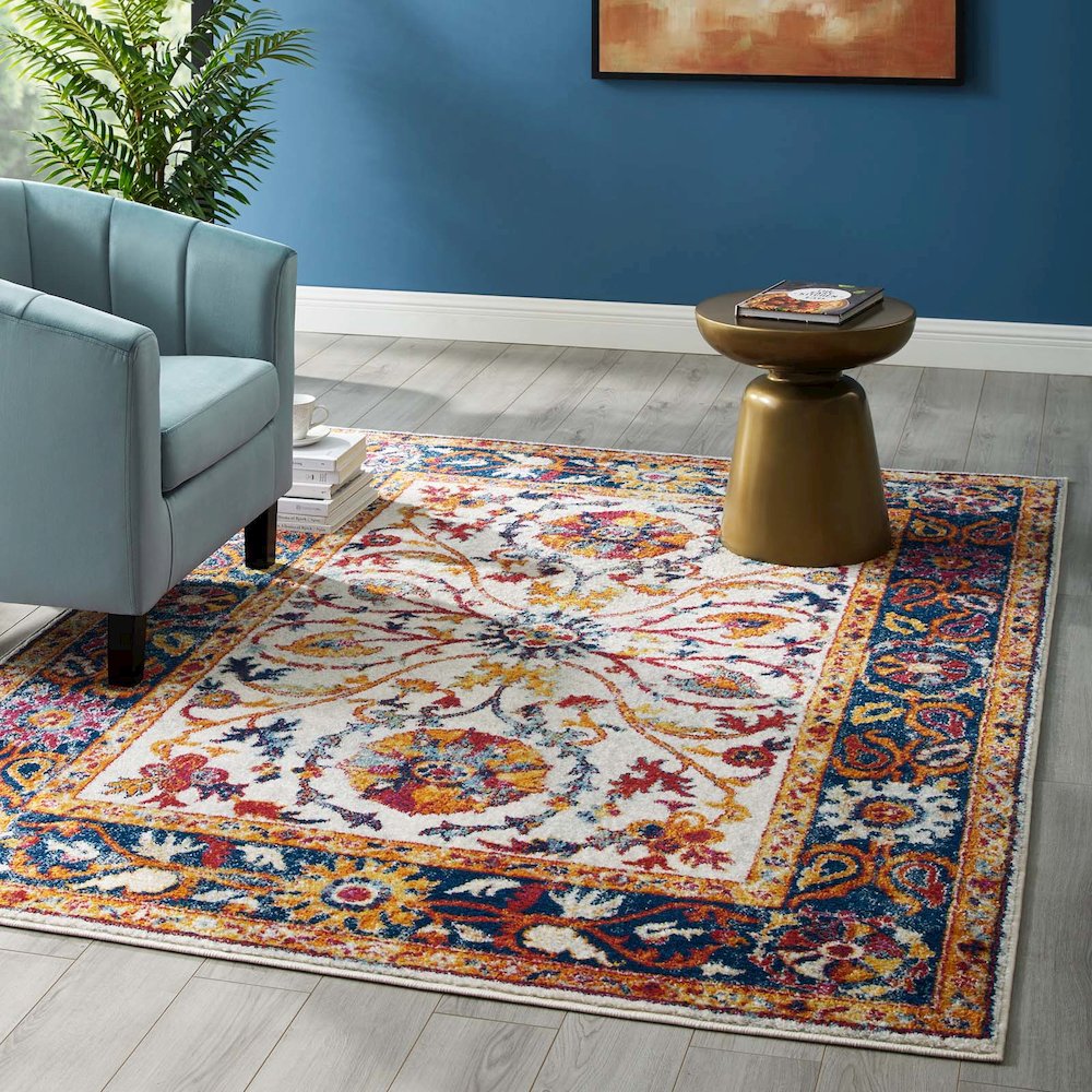 Entourage Samira Distressed Vintage Floral Vintage Medallion 5x8 Area Rug. Picture 5