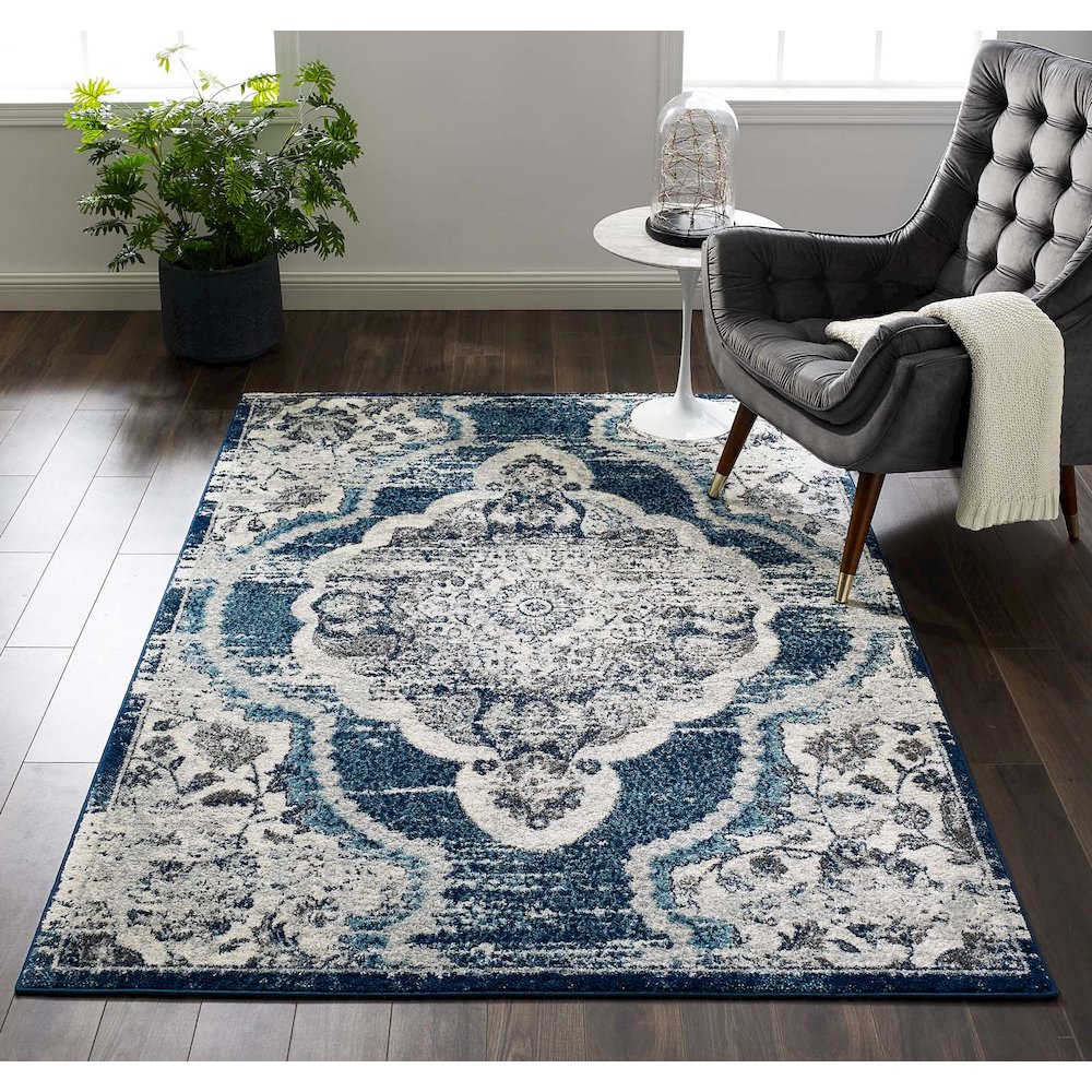 Entourage Malia Distressed Vintage Floral Vintage Medallion 5x8 Area Rug. Picture 5