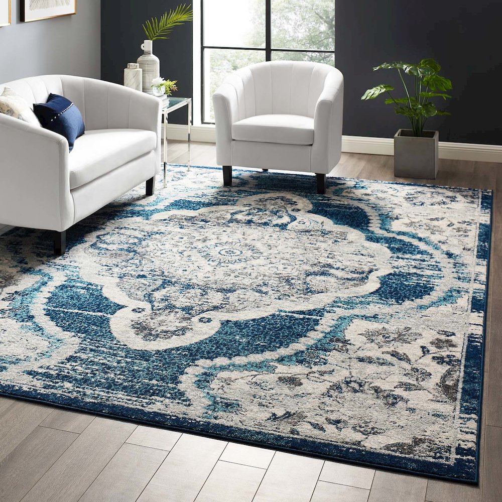 Entourage Malia Distressed Vintage Floral Vintage Medallion 8x10 Area Rug. Picture 5