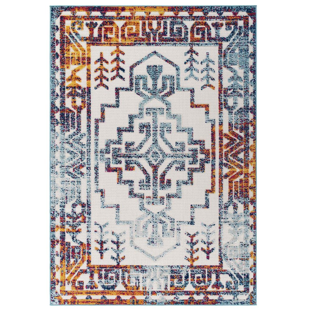 Nyssa Distressed Geometric Southwestern Aztec 5x8 Indoor/Outdoor Area Rug. Picture 1