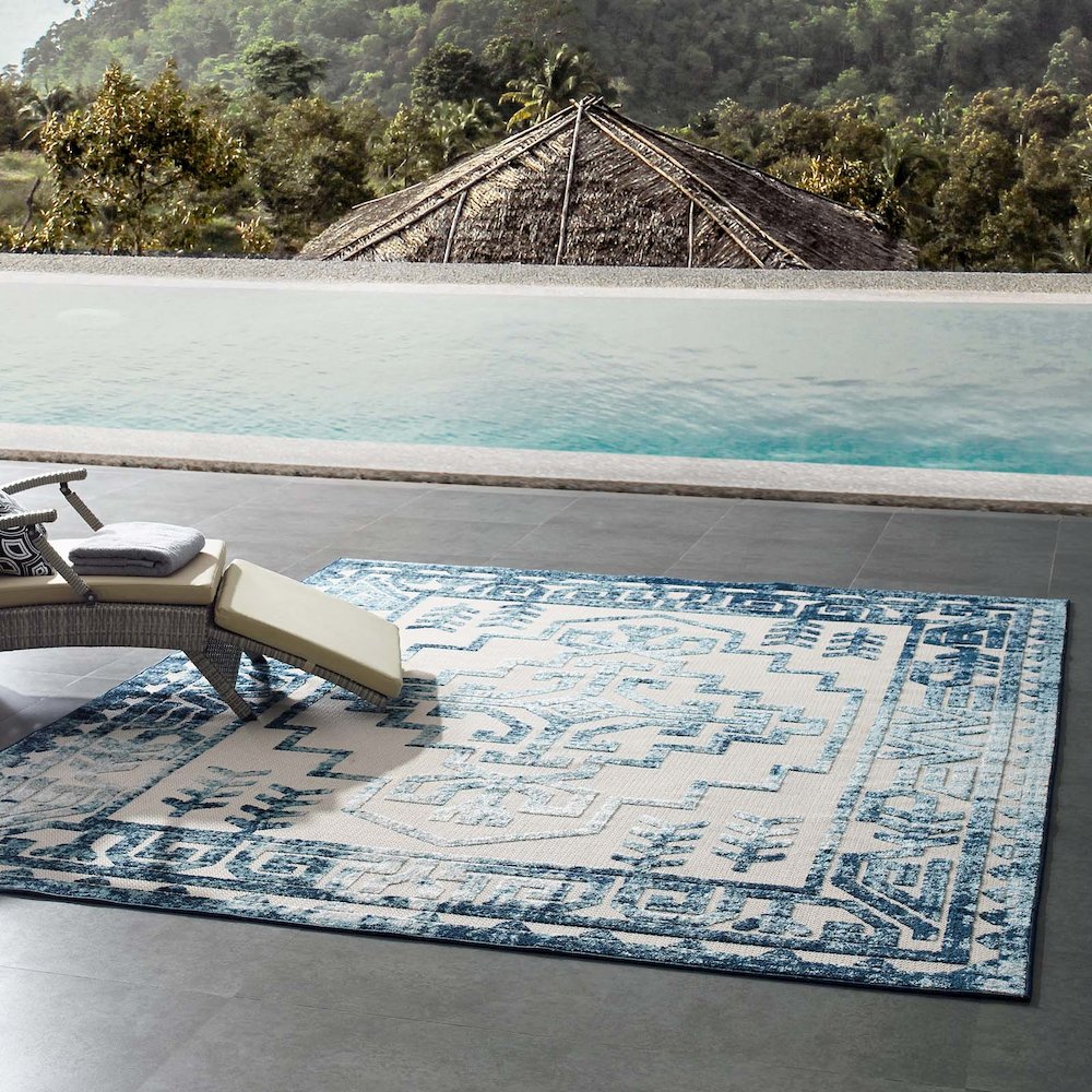 Nyssa Distressed Geometric Southwestern Aztec 8x10 Indoor/Outdoor Area Rug. Picture 6