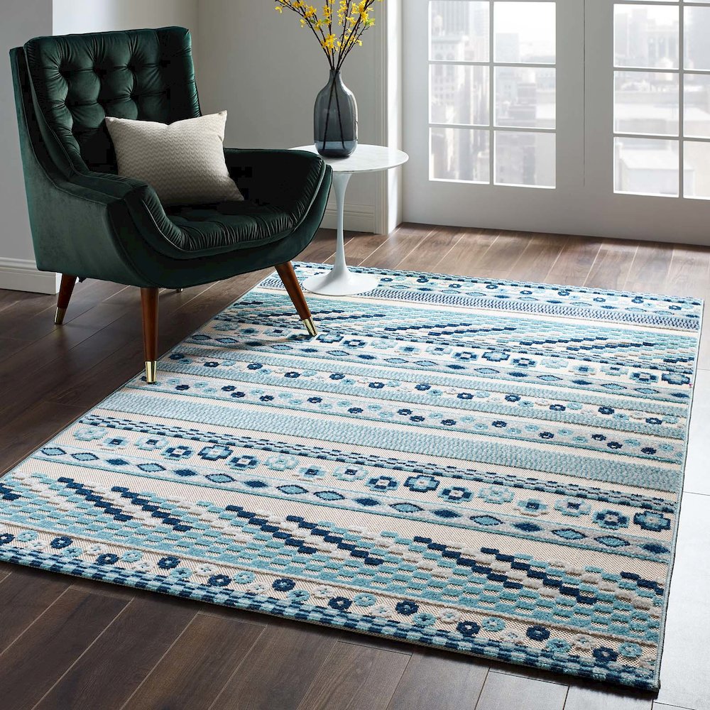 Cadhla Vintage Abstract Geometric Lattice 5x8 Indoor and Outdoor Area Rug. Picture 5