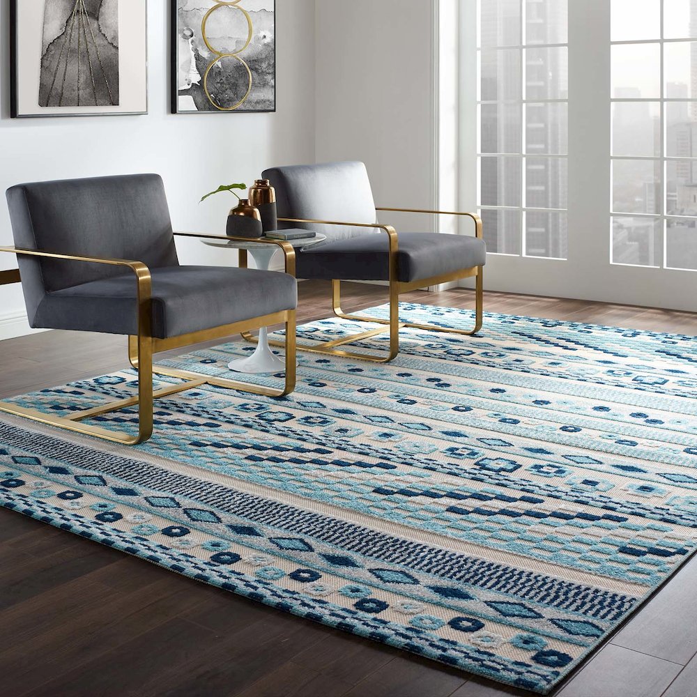 Cadhla Vintage Abstract Geometric Lattice 8x10 Indoor and Outdoor Area Rug. Picture 5