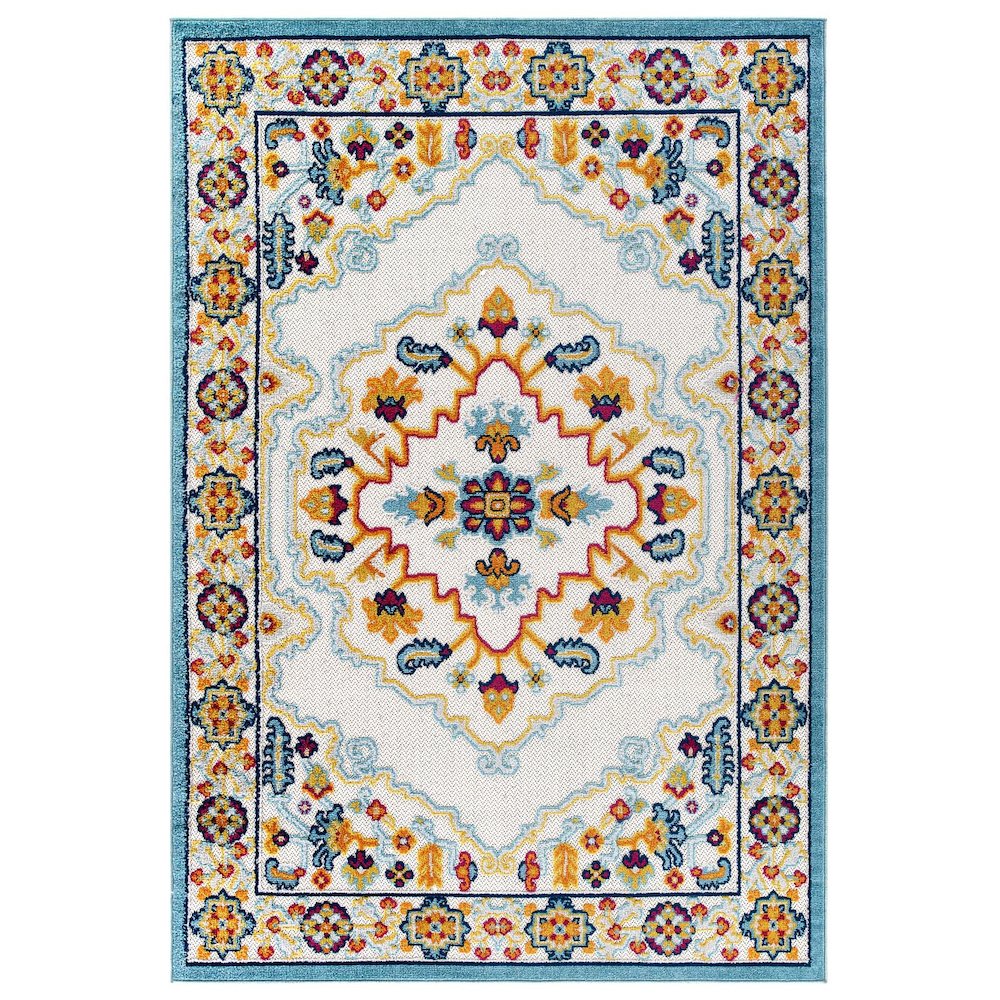 Ansel Distressed Floral Vintage Medallion 8x10 Indoor and Outdoor Area Rug. Picture 1