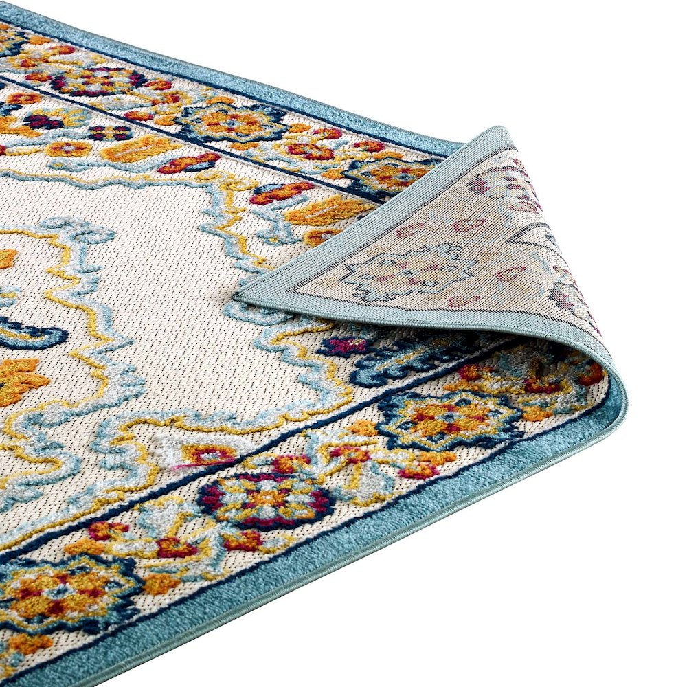 Ansel Distressed Floral Vintage Medallion 8x10 Indoor and Outdoor Area Rug. Picture 4