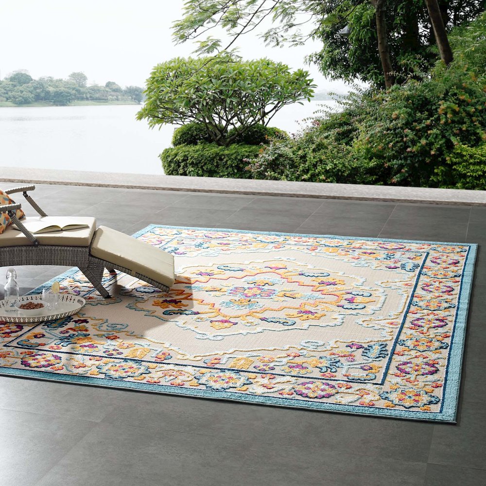 Ansel Distressed Floral Vintage Medallion 8x10 Indoor and Outdoor Area Rug. Picture 6