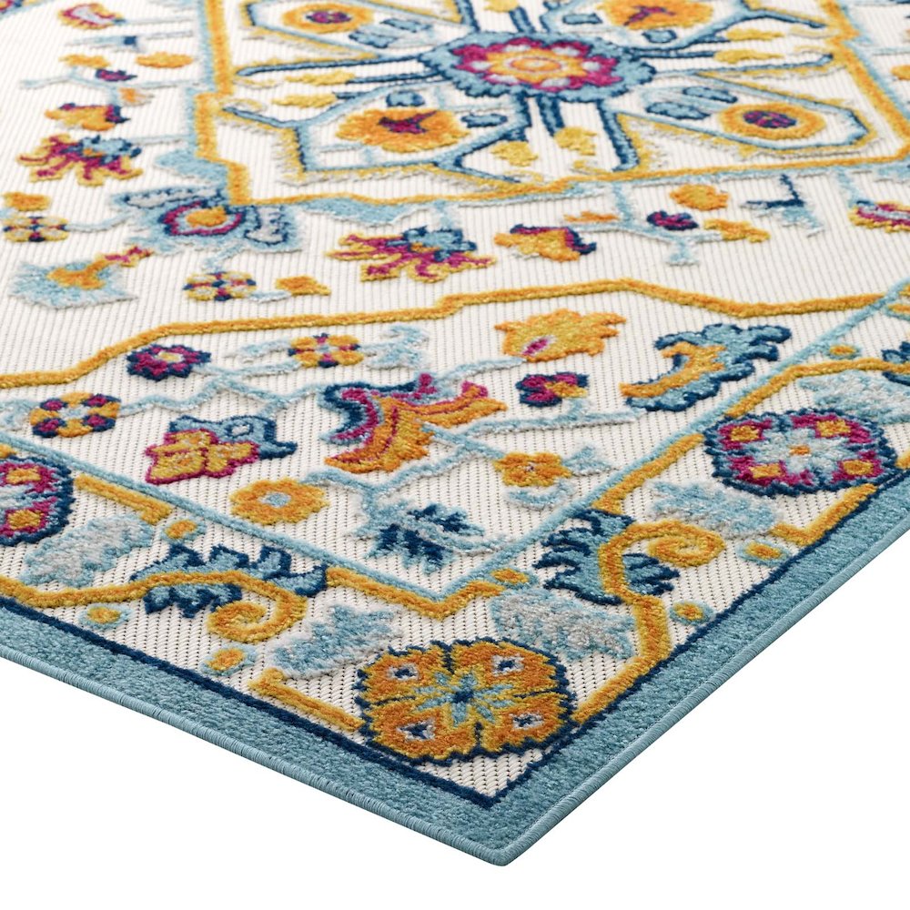 Freesia Distressed Floral Vintage Medallion 5x8 Indoor and Outdoor Area Rug. Picture 3
