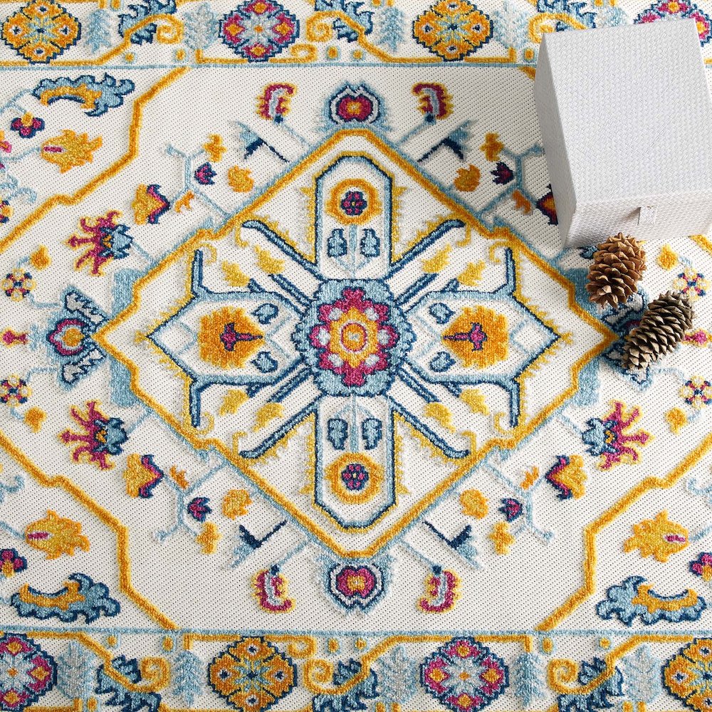 Freesia Distressed Floral Vintage Medallion 5x8 Indoor and Outdoor Area Rug. Picture 9
