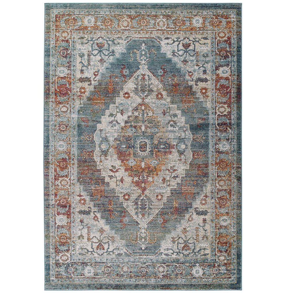 Tribute Camellia Distressed Vintage Floral Vintage Medallion 5x8 Area Rug. Picture 1