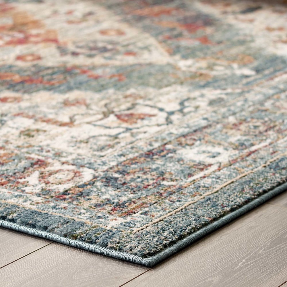 Tribute Camellia Distressed Vintage Floral Vintage Medallion 5x8 Area Rug. Picture 8