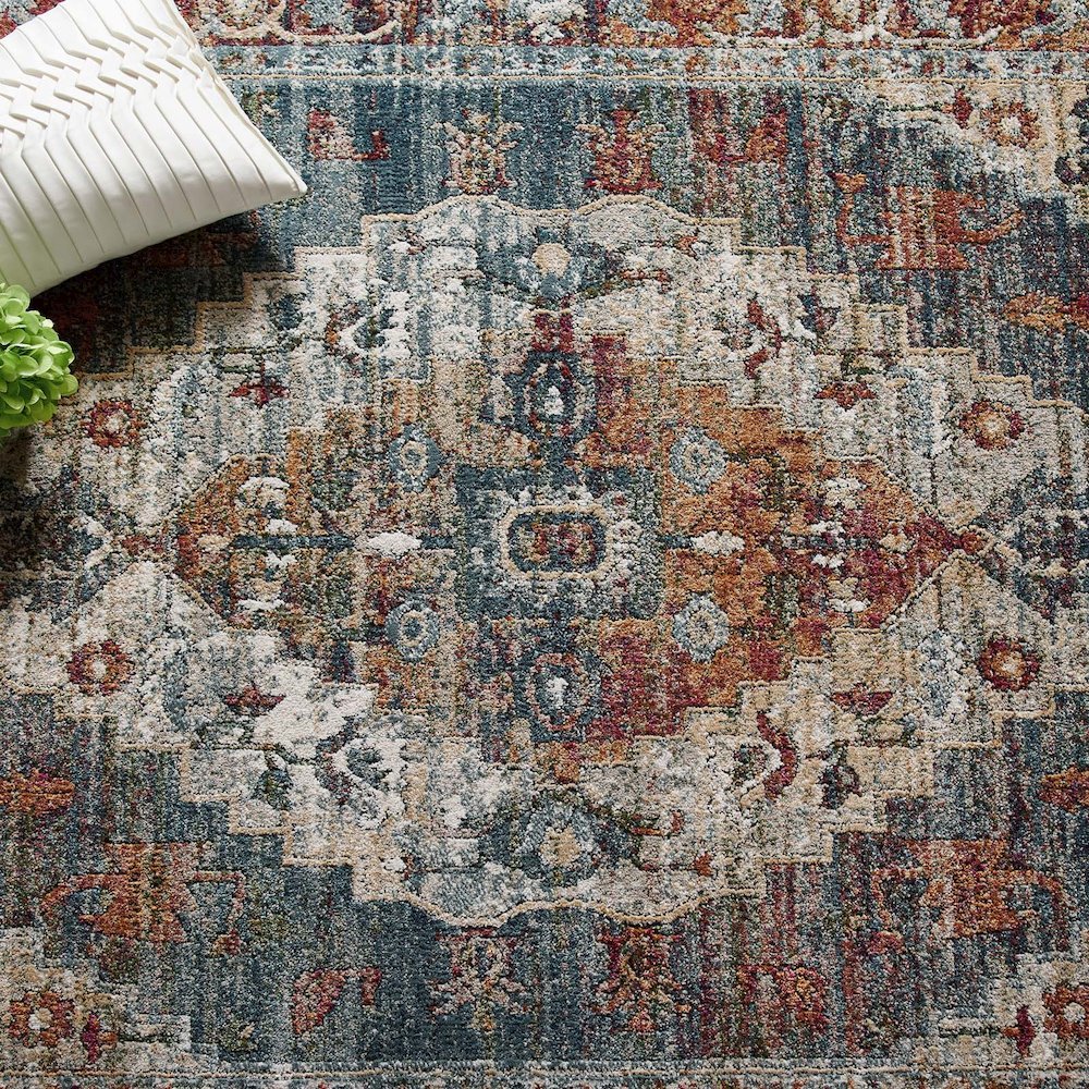 Tribute Camellia Distressed Vintage Floral Vintage Medallion 5x8 Area Rug. Picture 7
