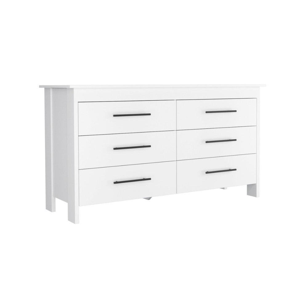 HMS 6 Drawer Double Dresser White MDF. Picture 3