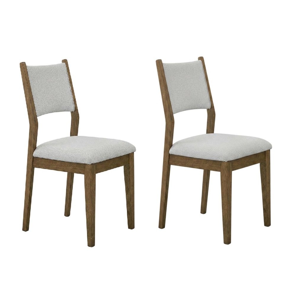 Set of 2 Walnut Oak Dining Chairs with Gray Fabric, Contemporary Style. Picture 1