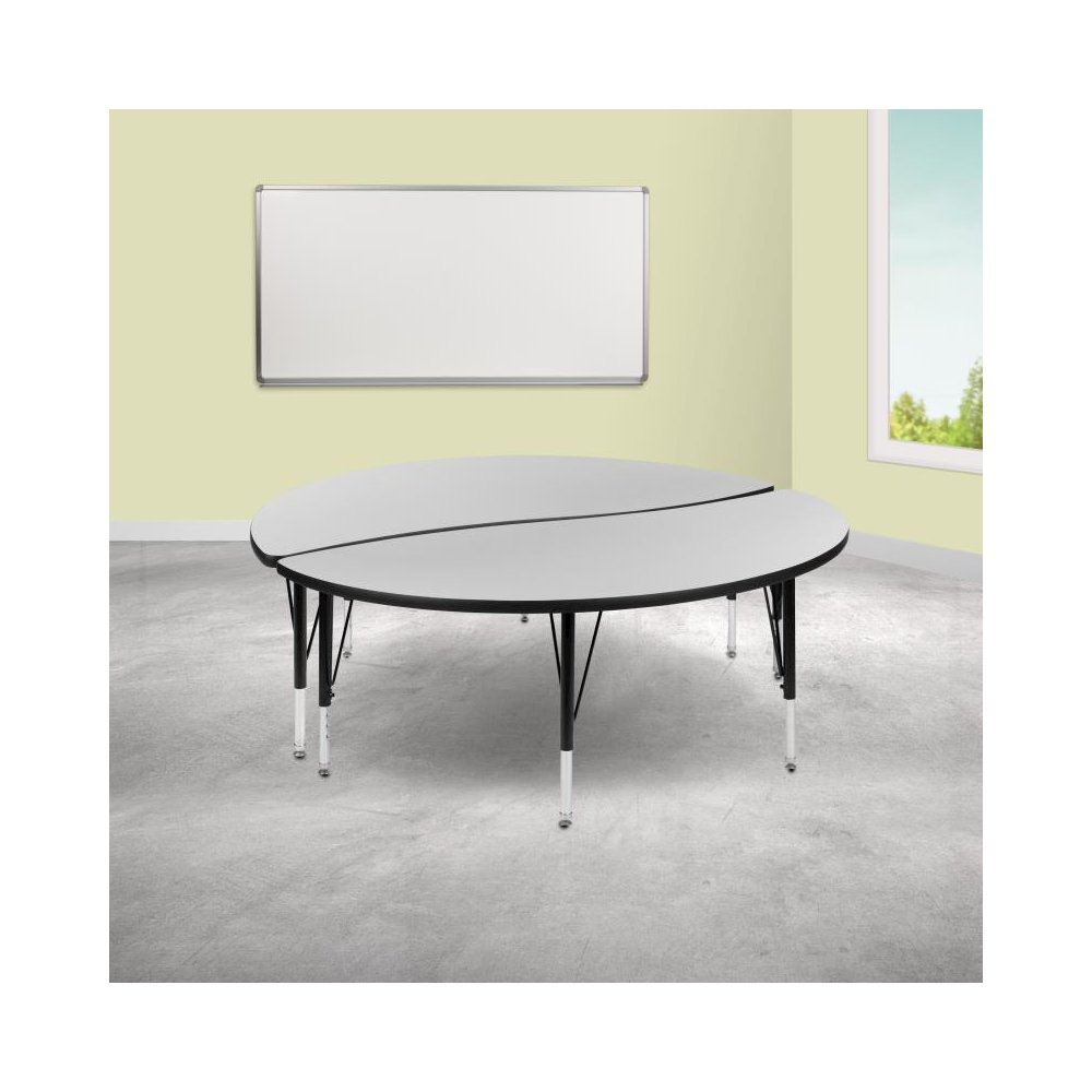 2 Piece 60" Circle Wave Flexible Grey Thermal Laminate Activity Table Set - Height Adjustable Short Legs. Picture 2