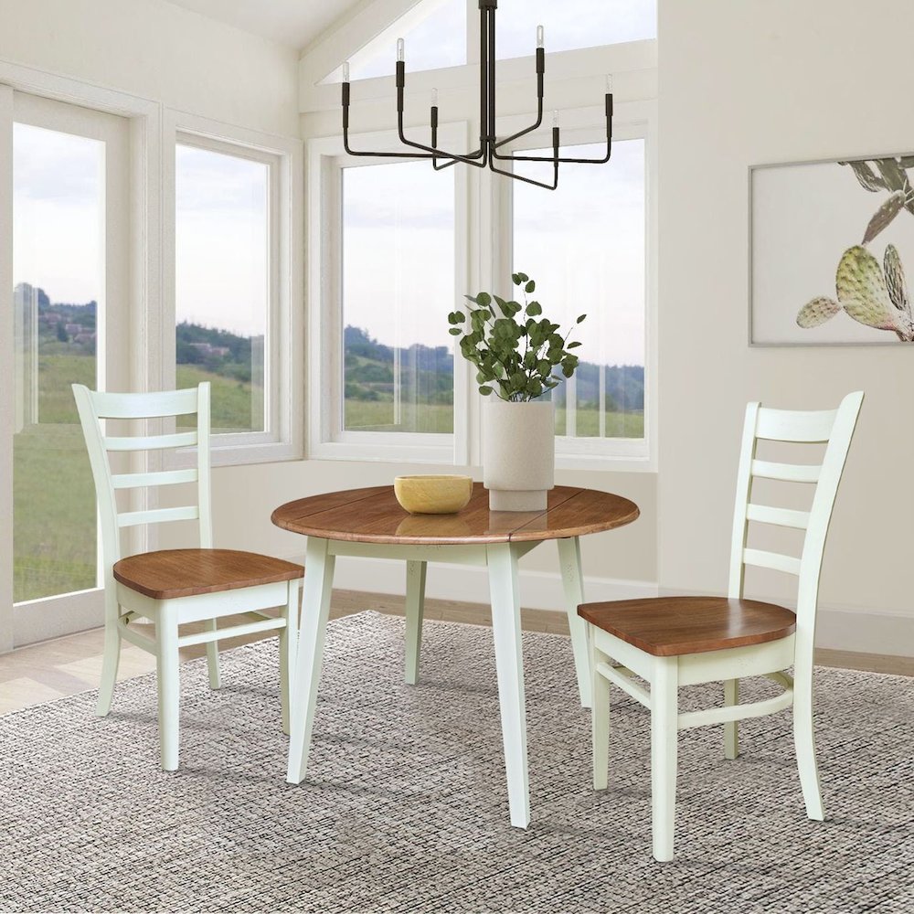42" Round Dual Drop Leaf Dining Table with 2 Chairs. Picture 2