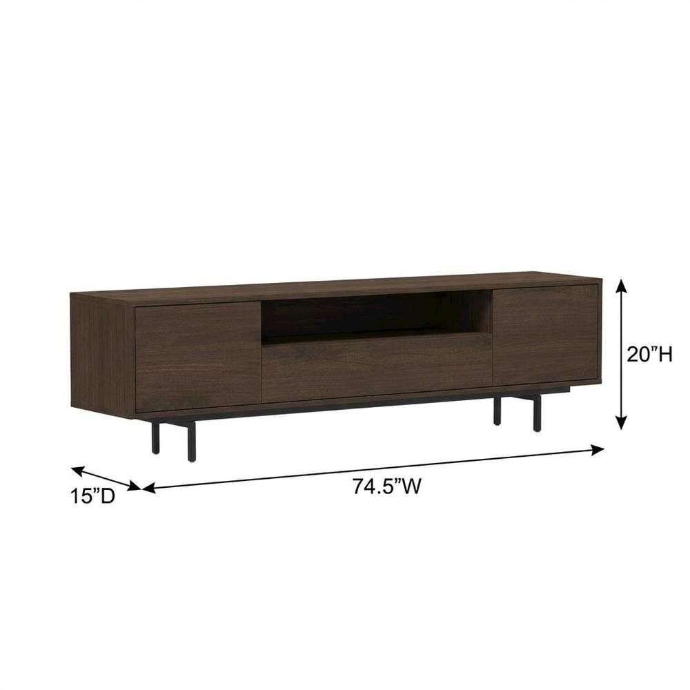 Walnut Finish Modern TV Console with 3 Doors in Engineered Wood. Picture 7