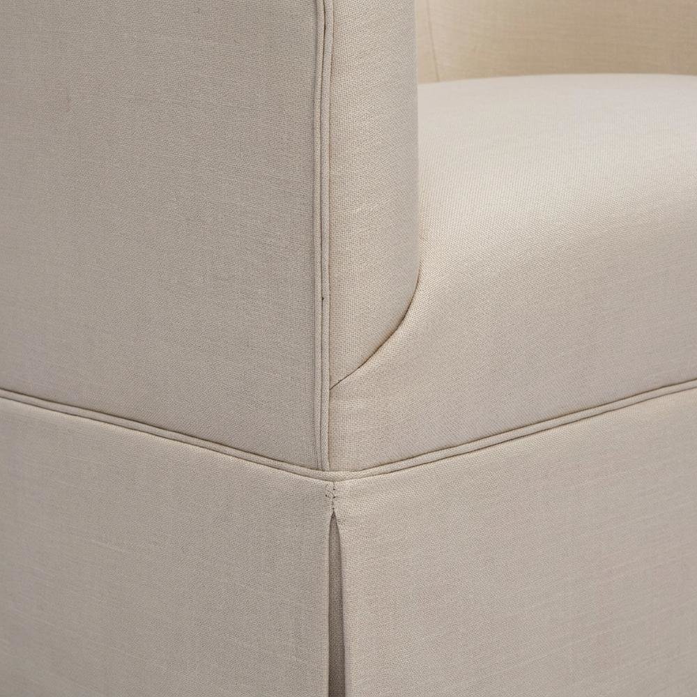 Beige Swivel Chair with Linen Skirted Design and Solid Wood Frame. Picture 6