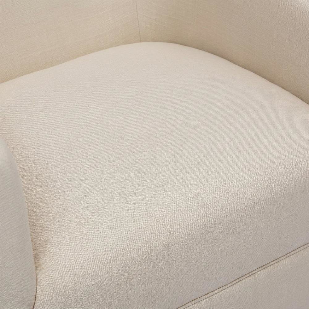 Beige Swivel Chair with Linen Skirted Design and Solid Wood Frame. Picture 7