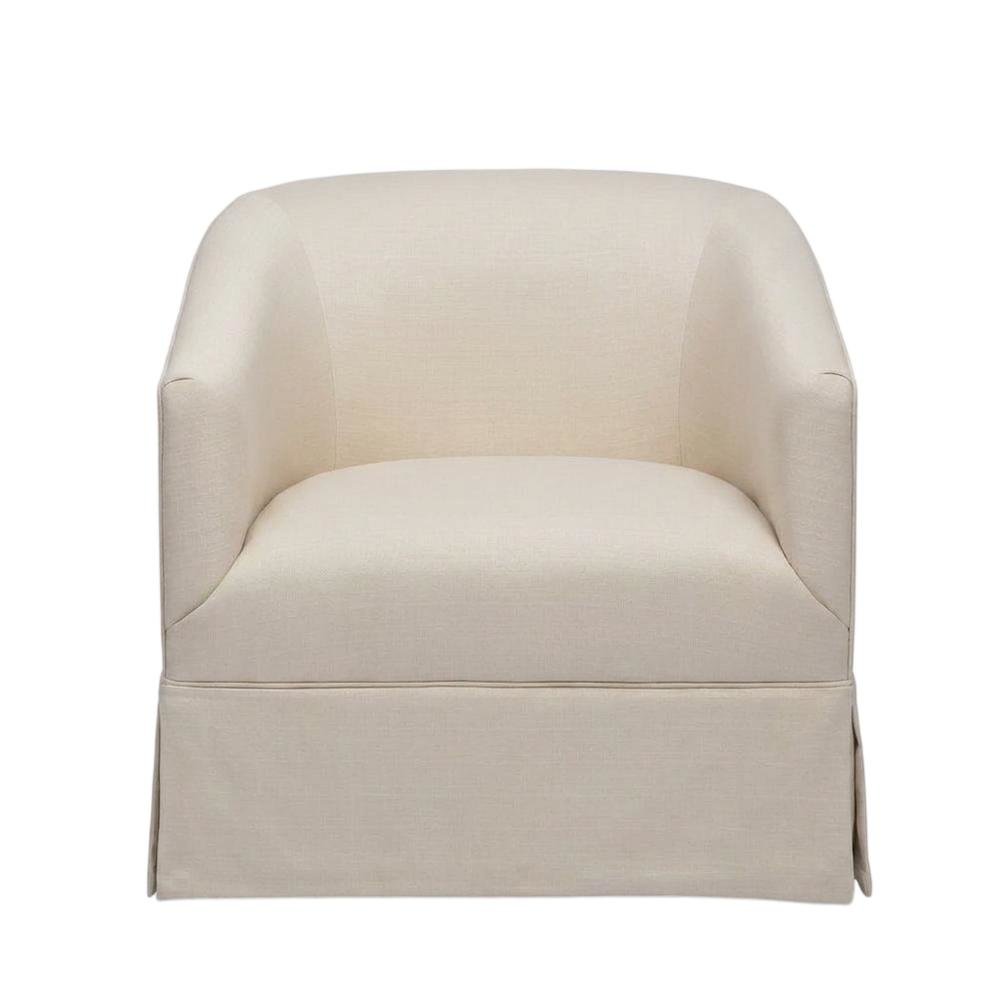 Beige Swivel Chair with Linen Skirted Design and Solid Wood Frame. Picture 1
