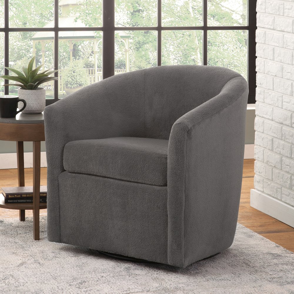 Odessa Barrel Style Swivel Accent chair in Performance Fabric. Picture 9