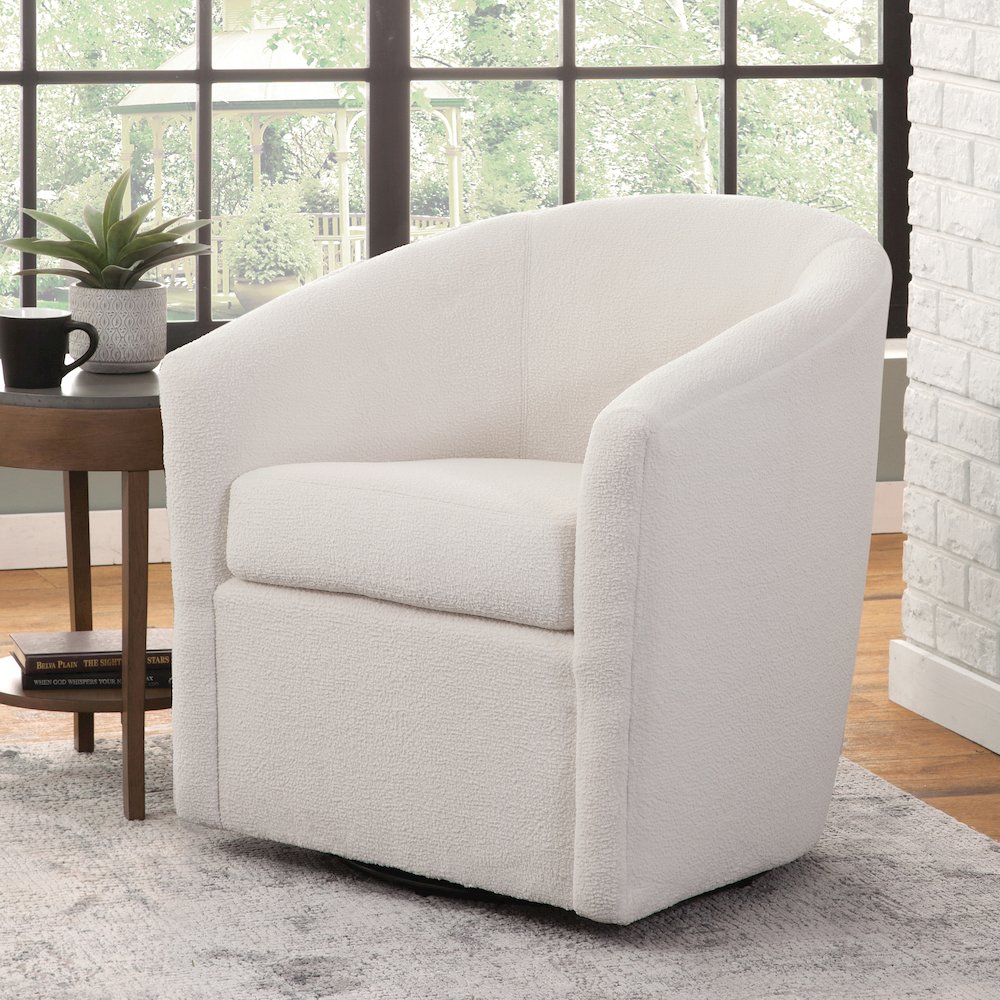 Odessa Barrel Style Swivel Accent chair in Ivory Performance Fabric. Picture 9
