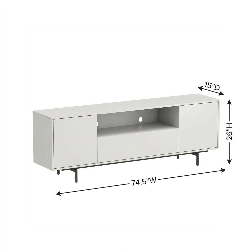 White Laminate TV Console with 3 Doors in Modern Industrial Style. Picture 7