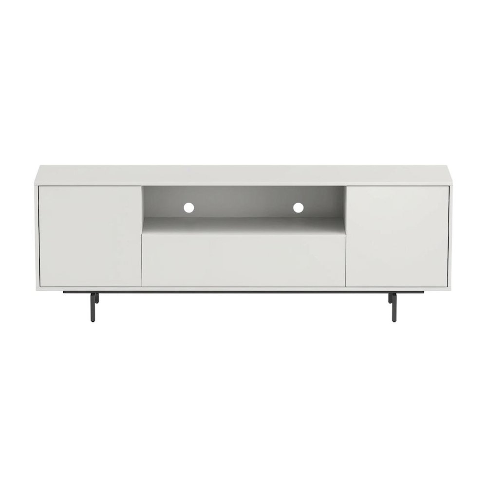 White Laminate TV Console with 3 Doors in Modern Industrial Style. Picture 1