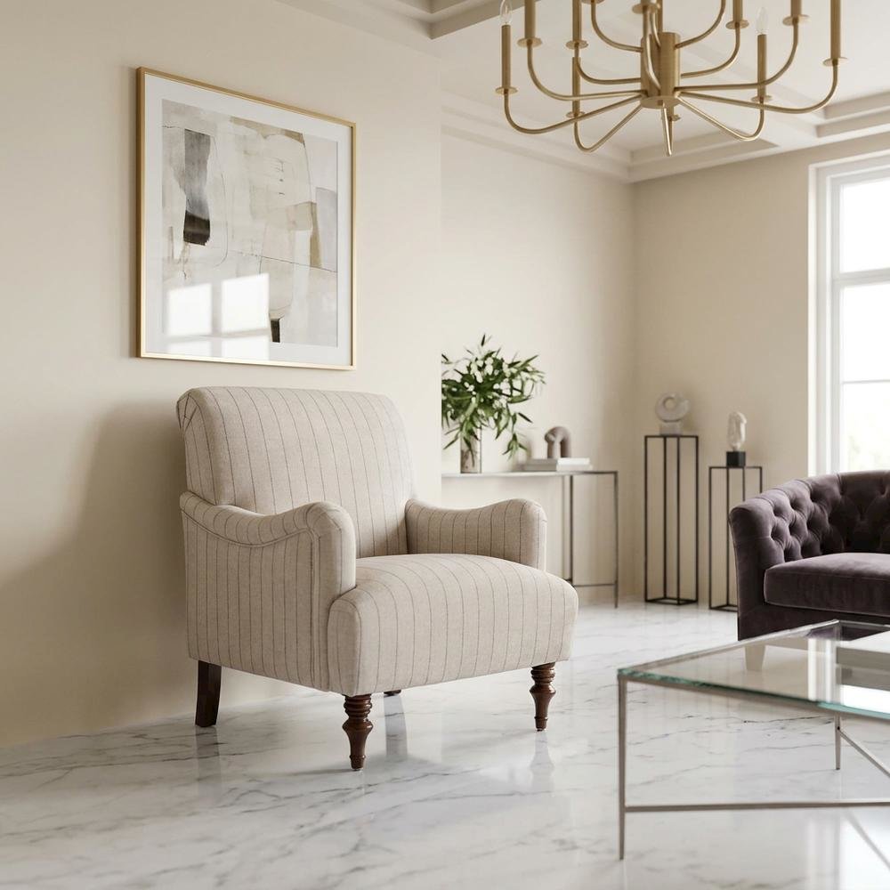 Brown Striped Armchair with Hardwood Frame and Polyester Fabric. Picture 2