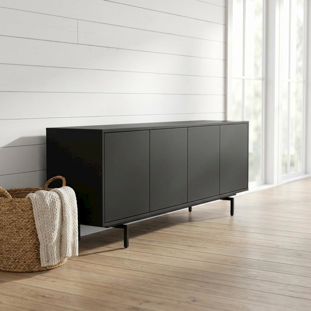 Black Laminate TV Console with Four Doors and Modern Style. Picture 2