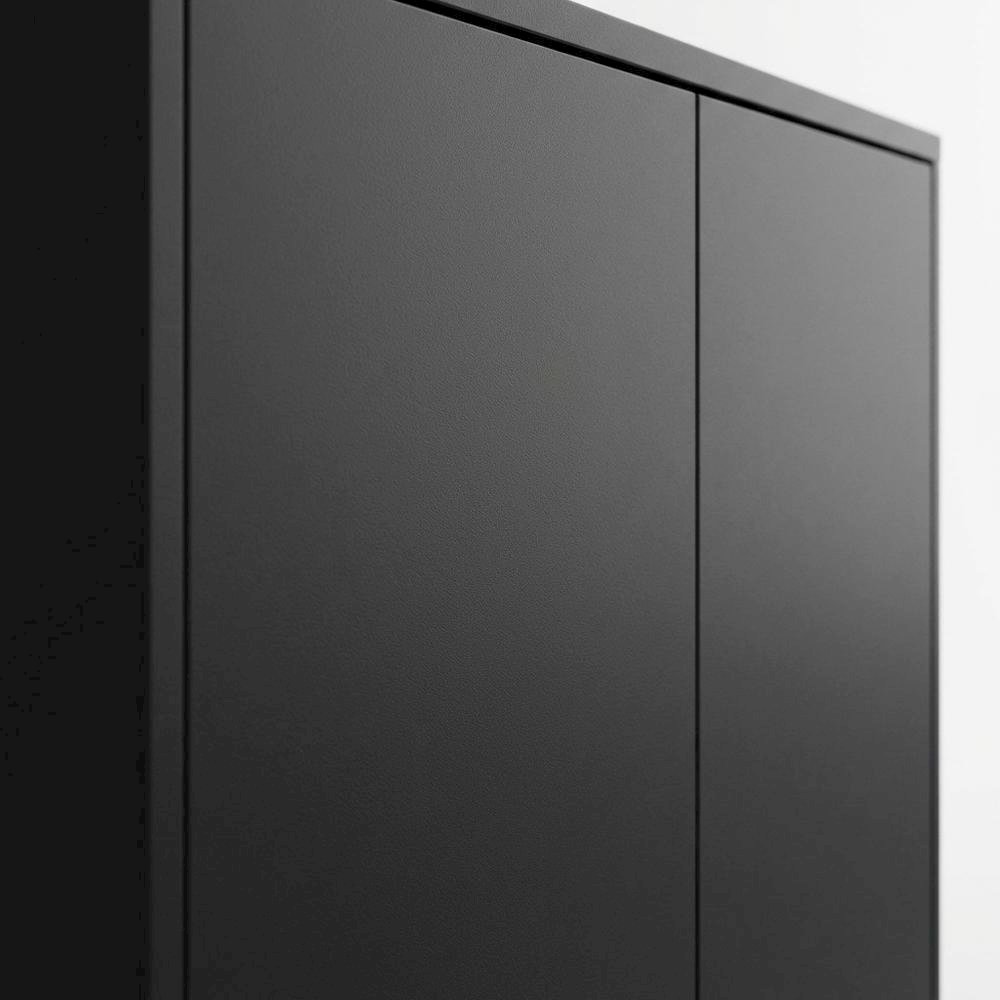 Black Laminate TV Console with Four Doors and Modern Style. Picture 5