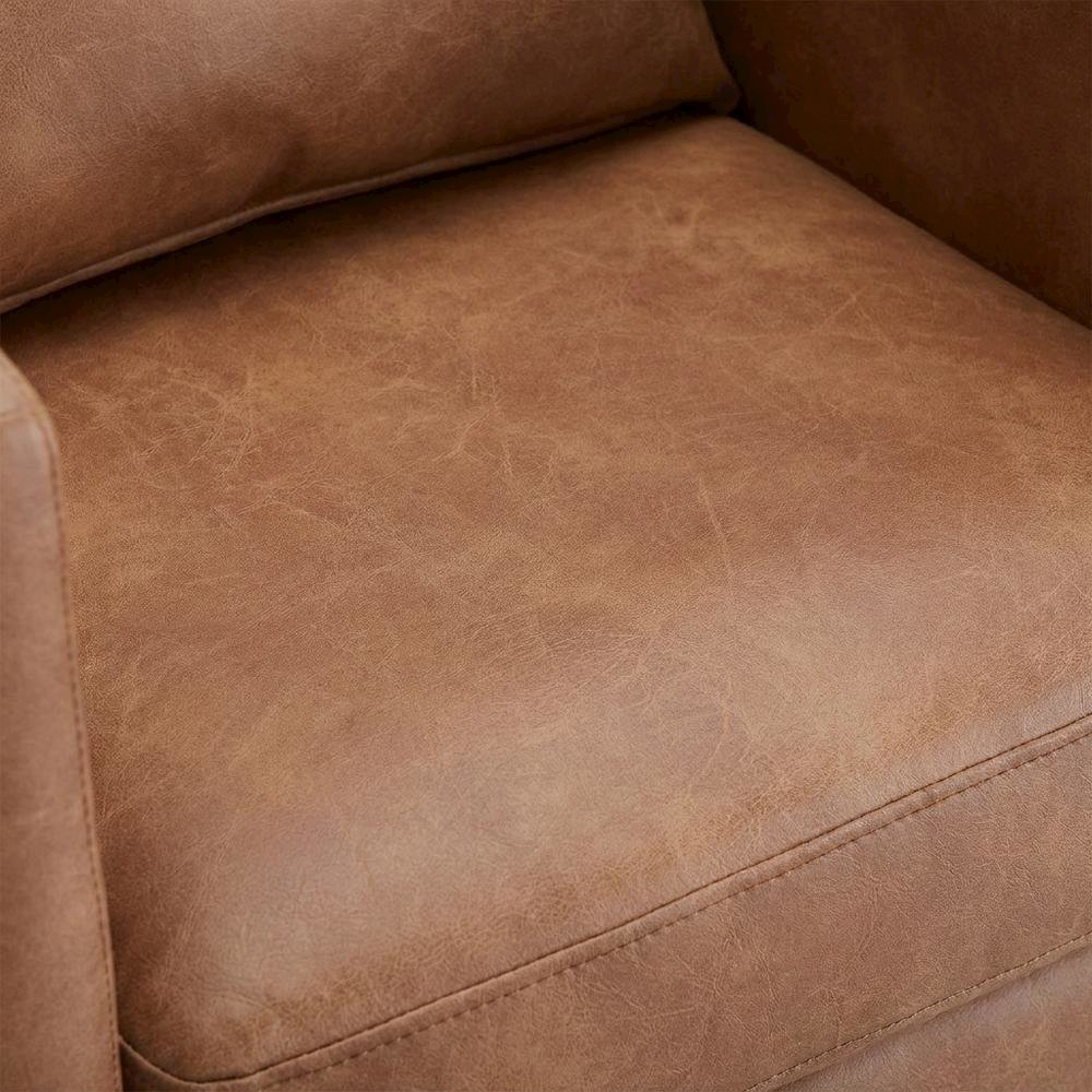 Brown Faux Leather Swivel Barrel Chair with Cushioned Seat. Picture 5