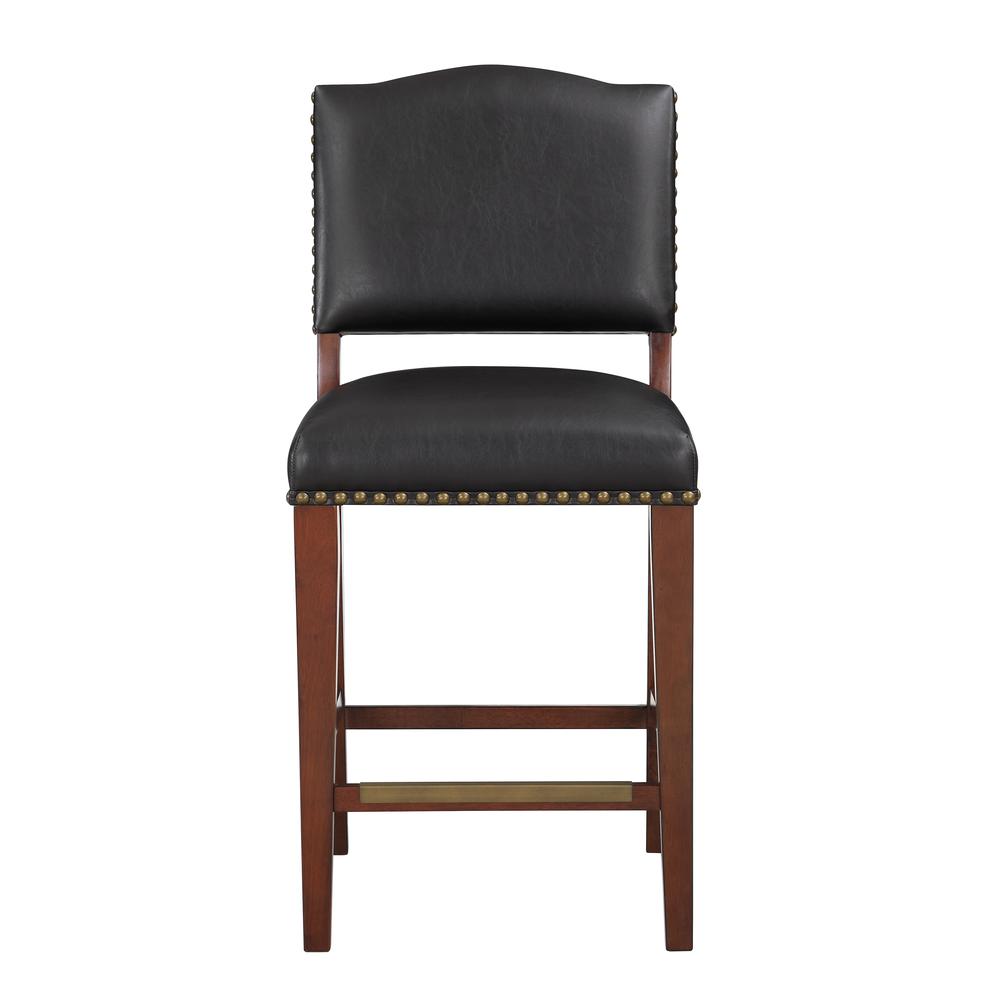 Denver Stationary Faux Leather Brown Counter Stool with Nail Heads. Picture 1
