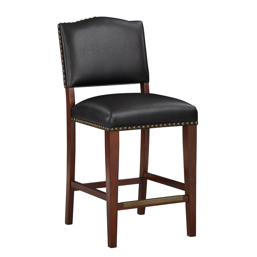Denver Stationary Faux Leather Brown Counter Stool with Nail Heads. Picture 2