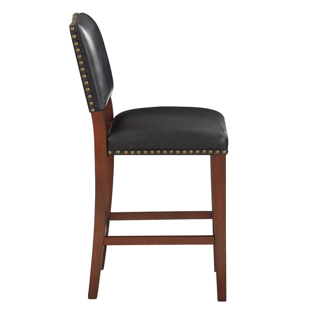 Denver Stationary Faux Leather Brown Counter Stool with Nail Heads. Picture 4