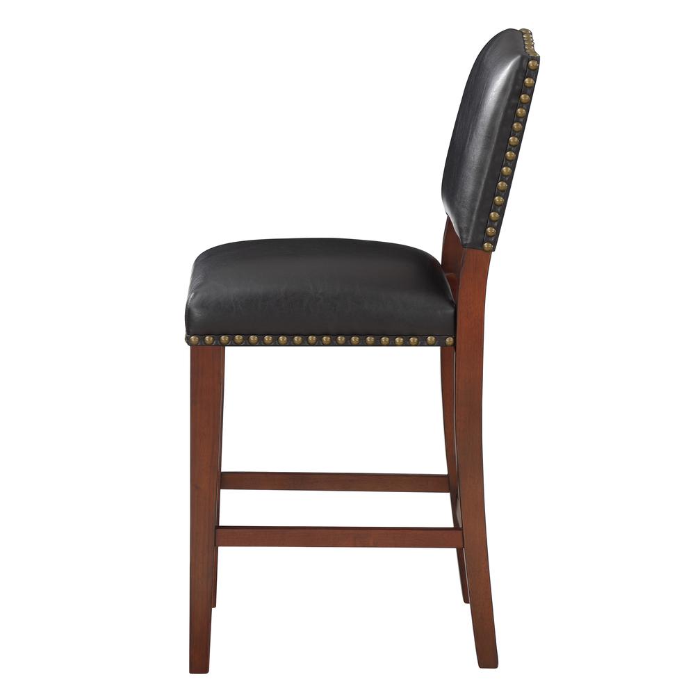 Denver Stationary Faux Leather Brown Counter Stool with Nail Heads. Picture 5