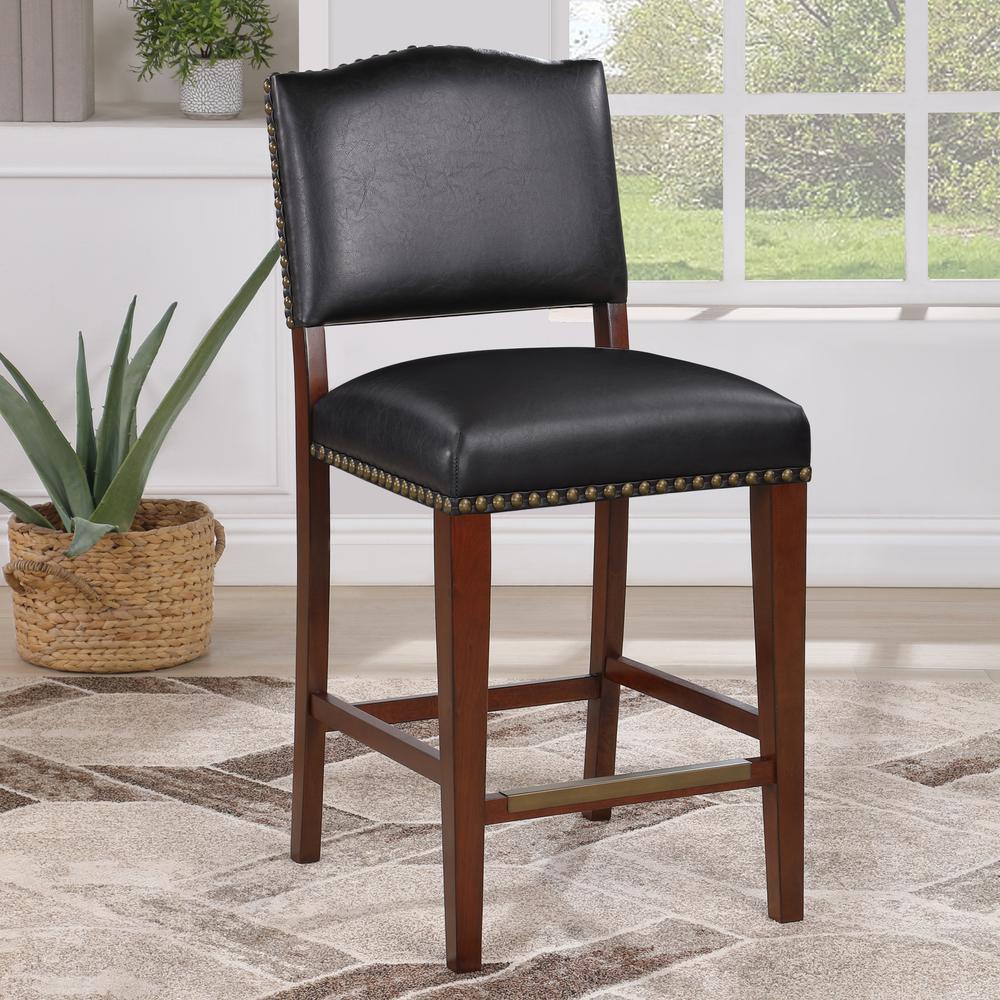 Denver Stationary Faux Leather Brown Counter Stool with Nail Heads. Picture 7