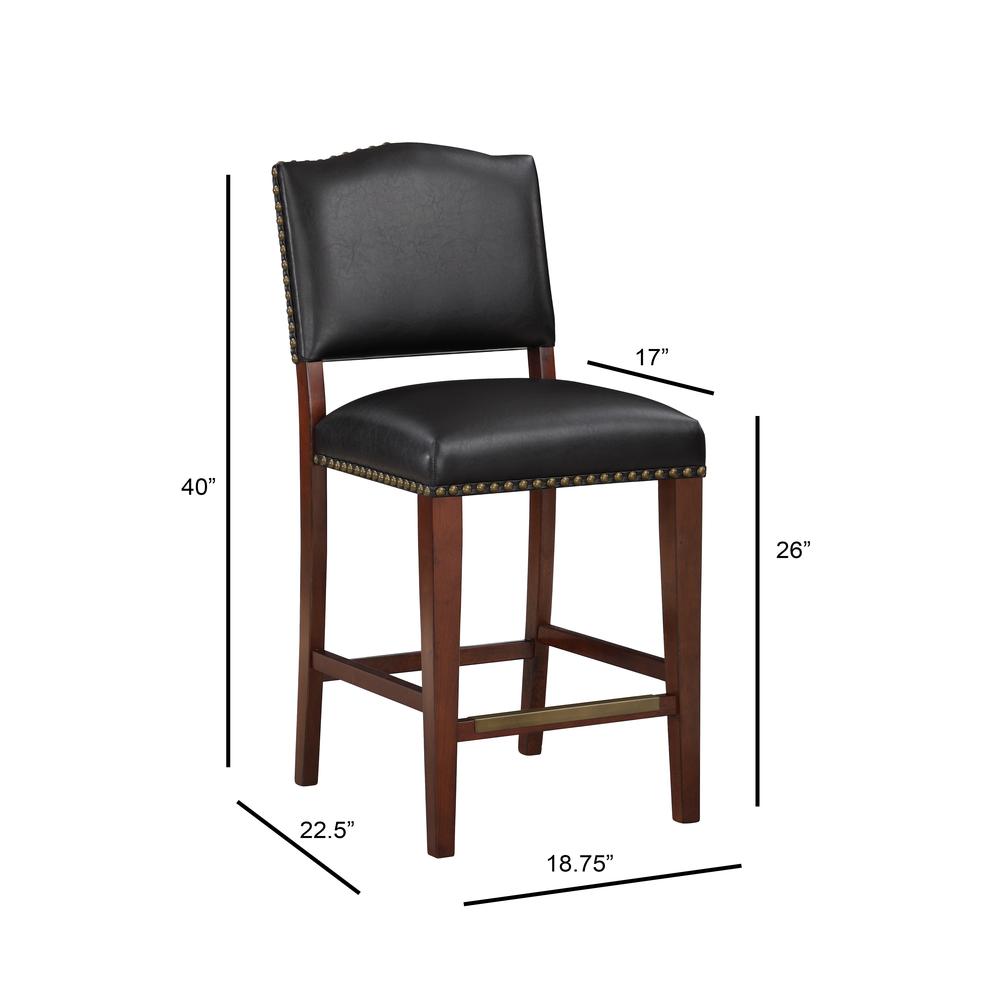 Denver Stationary Faux Leather Brown Counter Stool with Nail Heads. Picture 8